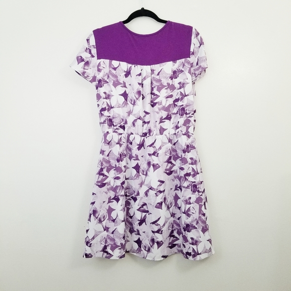 Market & Spruce Purple Floral Wrap Dress Short Sleeve Medium - Picture 2 of 7